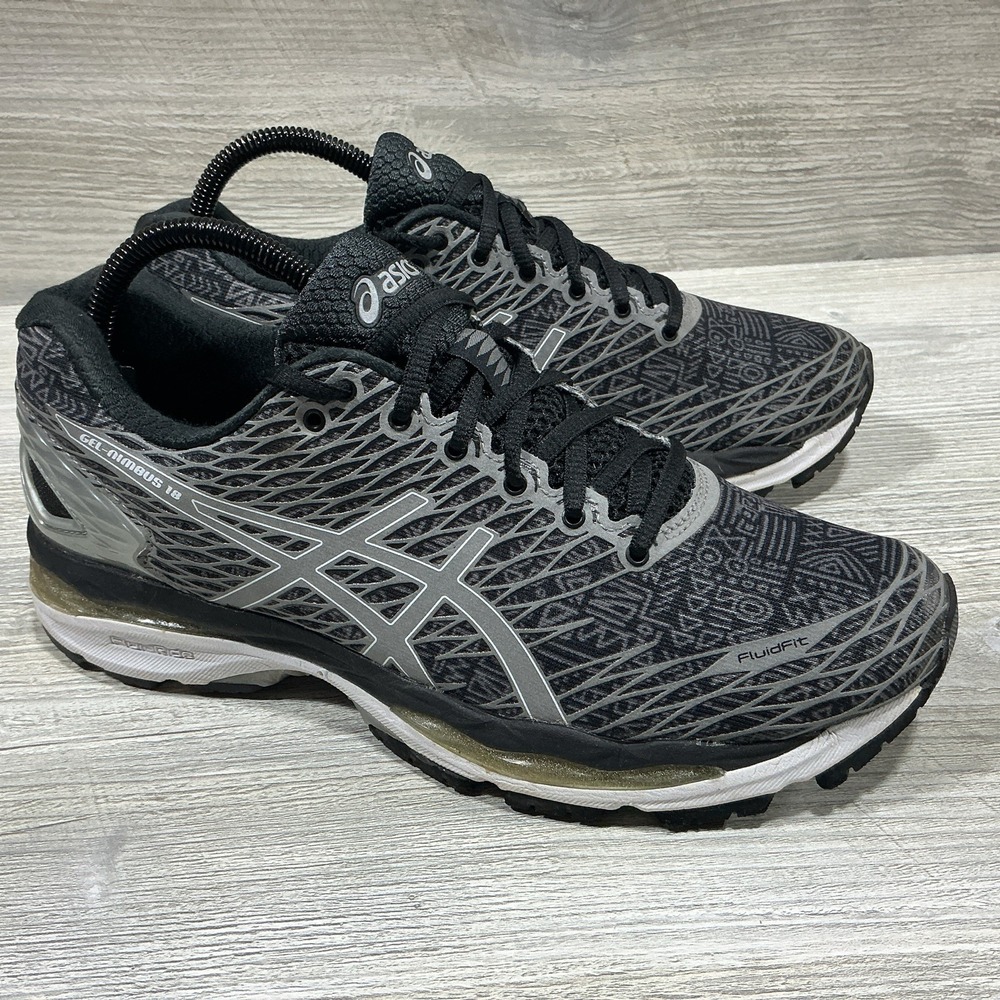 Asics Women's Gel Nimbus 18 Athletic Shoes Black Silver Gray T6E5N Size 9